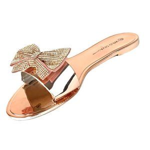 Wild Diva Lounge Rose Gold Slip On Flats Flip-Flop Open Toe Women's Sandals